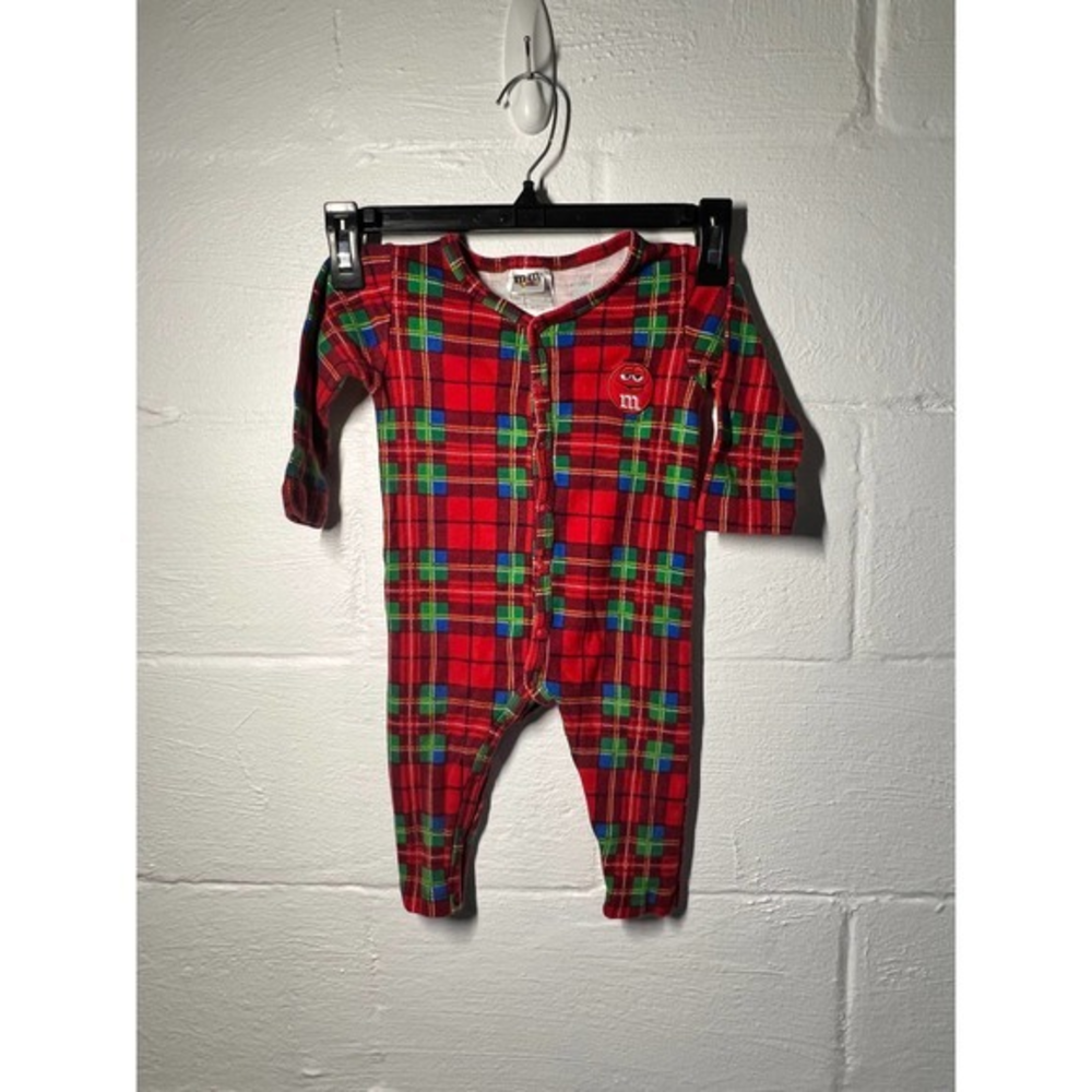 M & M's World Plaid Long‎ Sleeve 12 mo Onesie